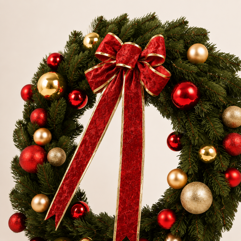 Couronne de Noël décorée rouge et or