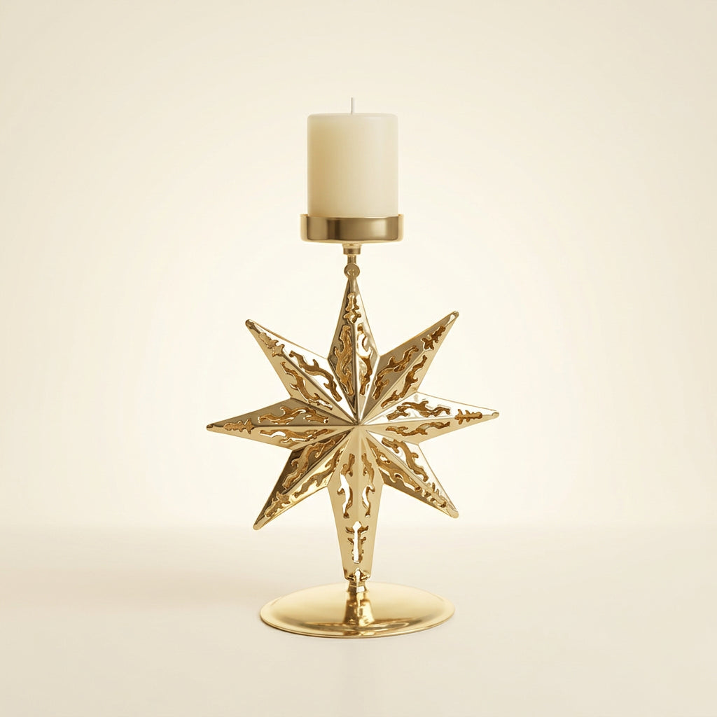 Bougeoir de Noël doré Étoile