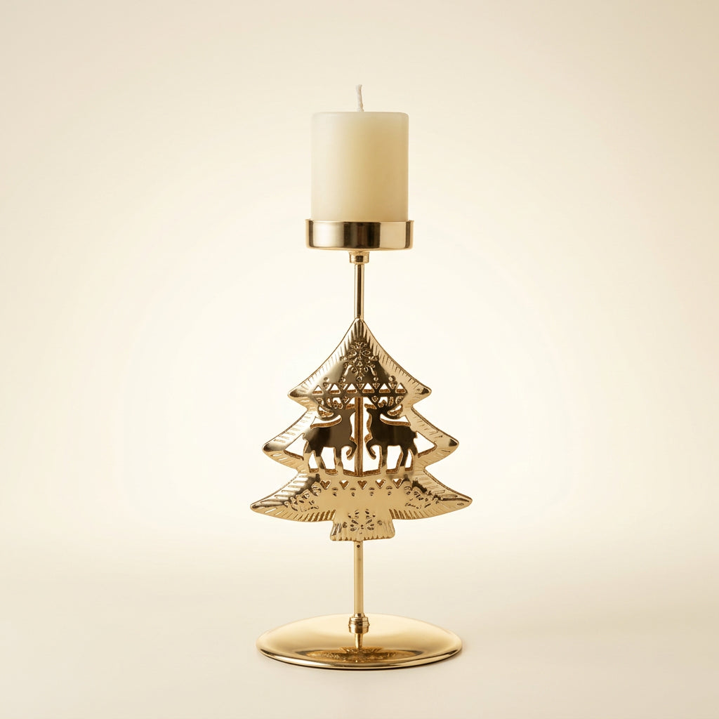Bougeoir de Noël doré Sapin