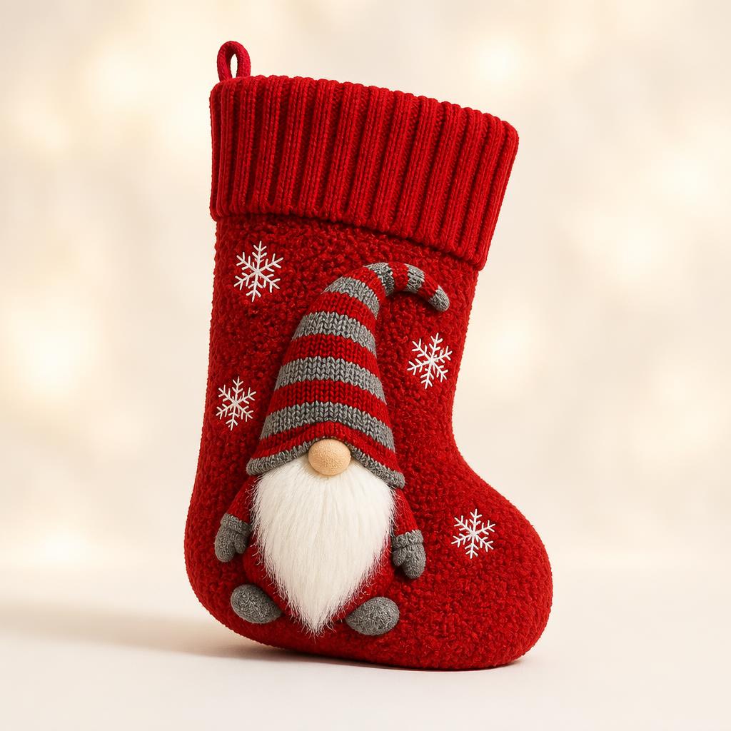 Chaussette de Noël avec lutin coloris Rouge