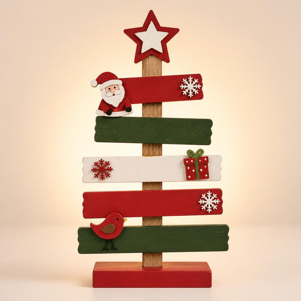 Sapin décoratif de table en bois modèle Étoile rouge