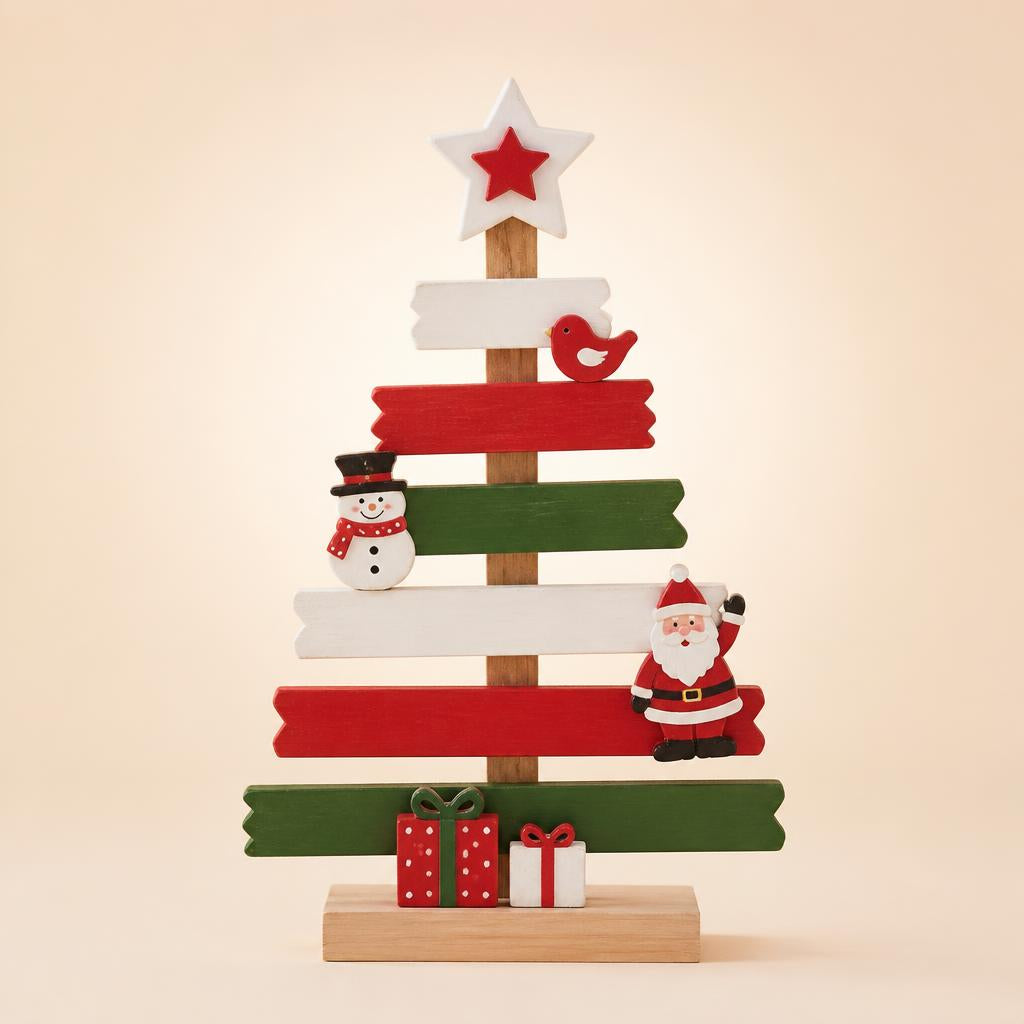 Sapin décoratif de table en bois modèle Étoile blanche