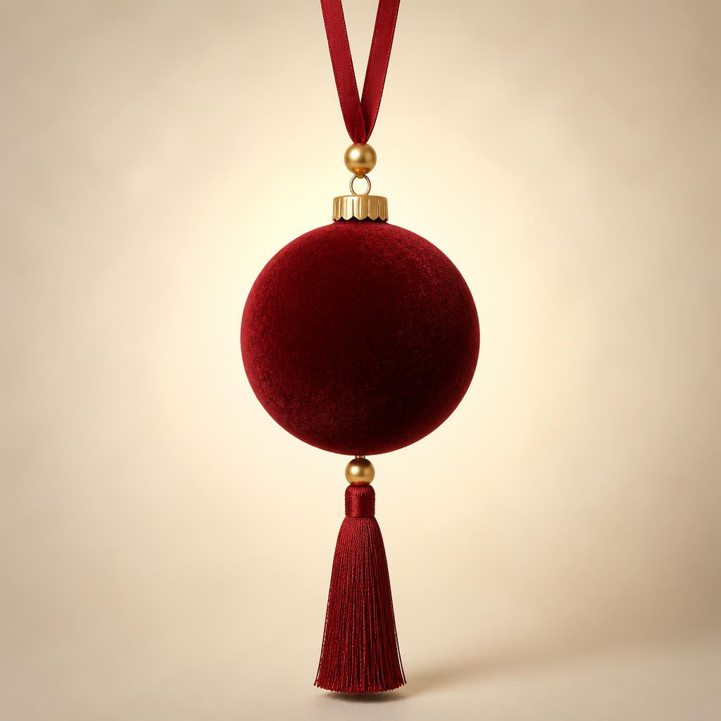 Suspension de Noël en velours rouge forme Boule à pompon