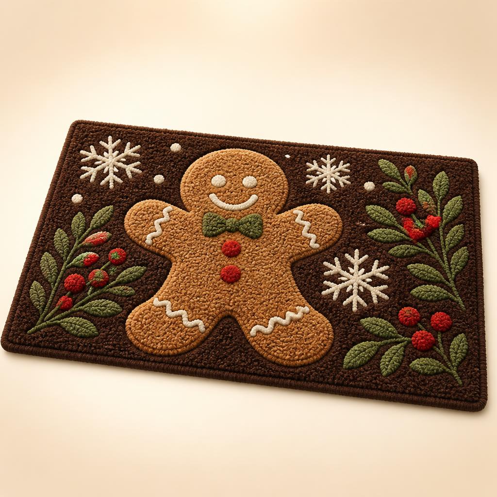 Tapis de Noël motif Pain d'épices brun