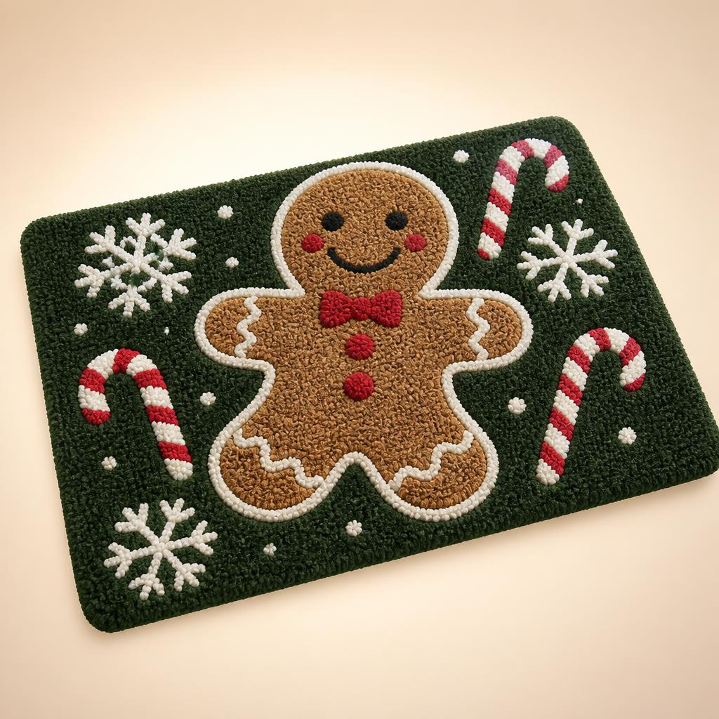 Tapis de Noël motif Pain d'épices vert
