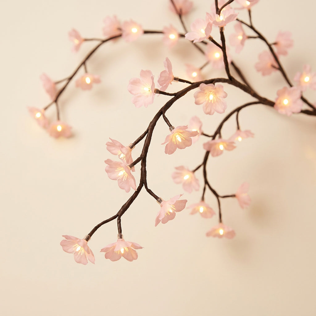 Guirlande lumineuse fleurs de cerisier à LED – détail des fleurs et lumières