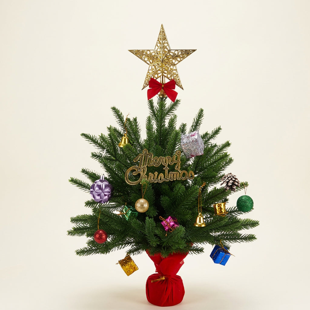 Sapin avec étoile et 15 décorations — vue complémentaire