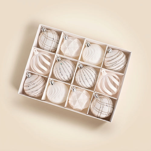 Coffret de 12 boules de Noël blanches en velours