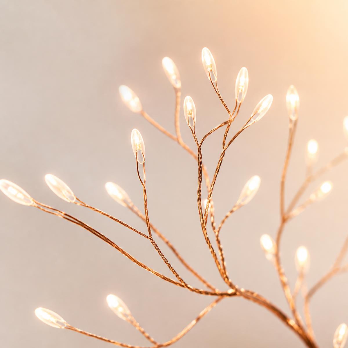 Gros plan sur les micro-LED et le fil fin de la guirlande
