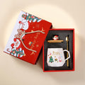 Coffret cadeau mug de Noël motif Sapin ouvert avec couvercle et cuillère dorée